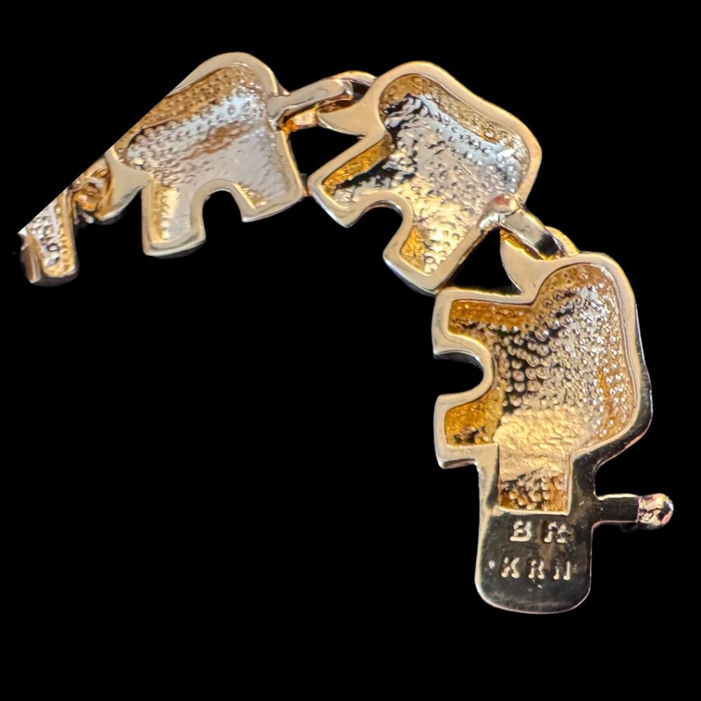 Gold Elephant Tennis Bracelet Signed BR KRN 8" Gold Tone Elephant Link Bracelet - Picture 6 of 8